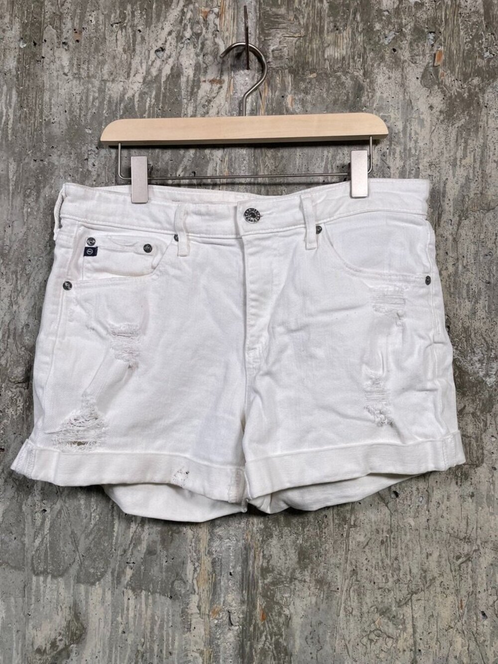 AG JEANS Women's The Hailey White Denim Ex-Boyfriend Roll-Up Shorts Size 27